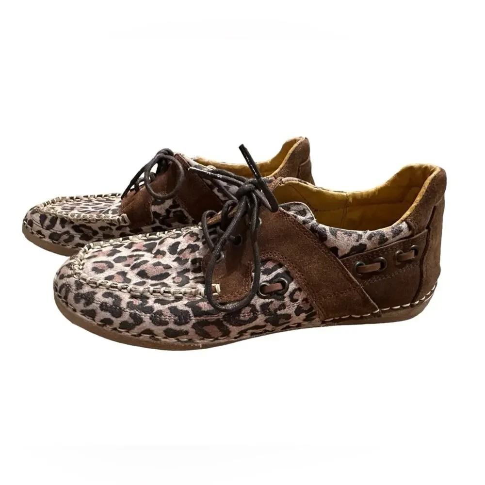 Cinch Women’s 7B Leopard and Brown Suede Lace Up Shoes Antibacterial Insole